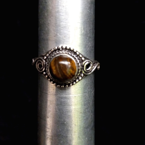 124 Tiger Eye Silver Gemstone Ring size 8 stamped 925 shipping sale - Picture 4 of 10